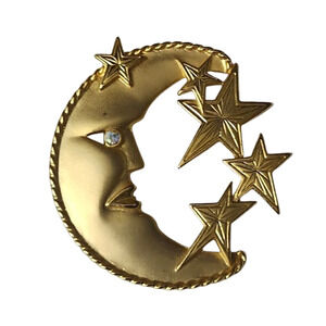 Vtg 1980s JJ Jonette Marte Man on Moon Stars Pin Brooch